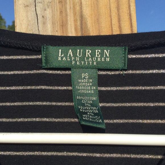 Ralph Lauren womens striped shirt PS Petite Small silver black metallic button - Picture 6 of 11